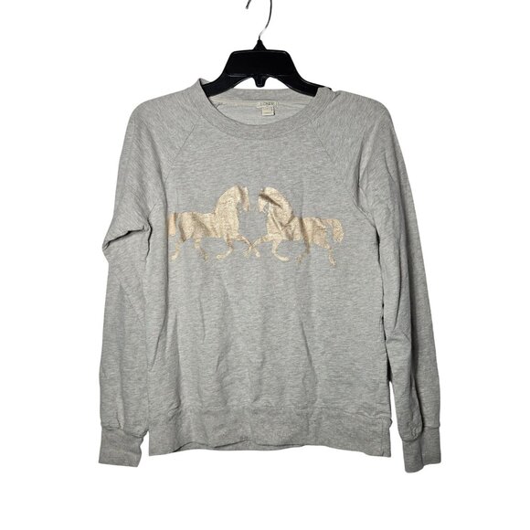 J Crew Womens Gray Horse Sweatshirt Size Small Equestrian Western Rodeo Winter - Picture 1 of 9